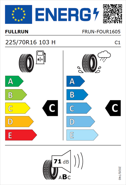 Tyre Label for Fullrun Frun-Four 225/70R16 103H