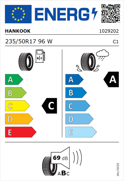 Tyre Label for Hankook Ventus Prime 4 (K135) 235/50R17 96W