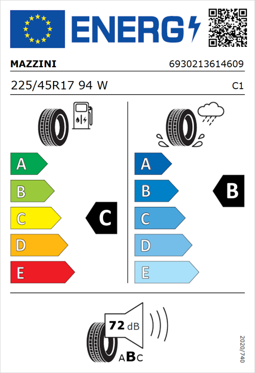 Tyre Label for Mazzini Eco 603 225/45R17 94W