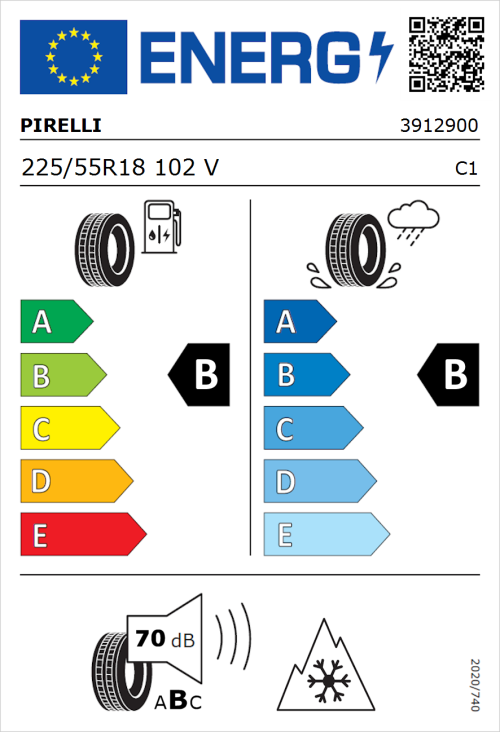 Tyre Label for Pirelli Cinturato All Season SF2 225/55R18 102V