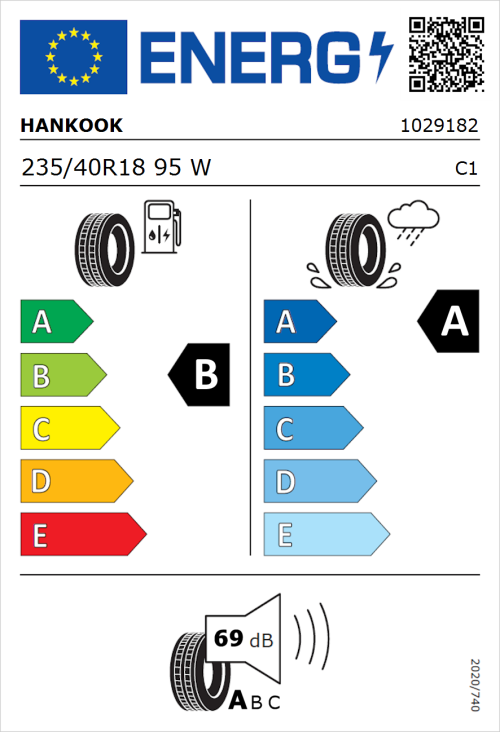 Tyre Label for Hankook Ventus Prime 4 (K135) 235/40R18 95W