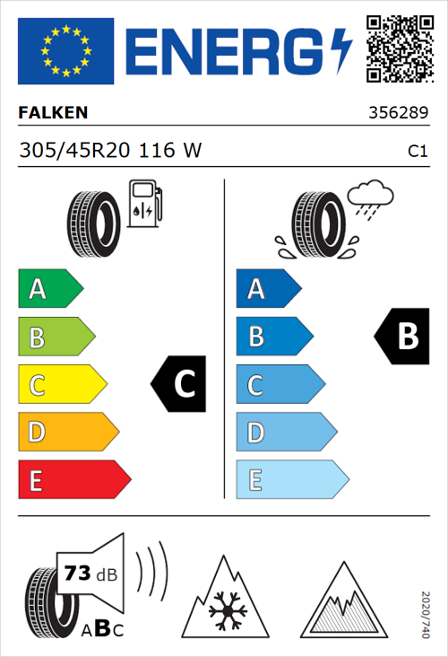 Tyre Label for Falken Euroall Season AS220 PRO 305/45R20 116W